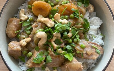MIJOTE DE VEAU AUX NOIX DE CAJOU ET AUX ABRICOTS .